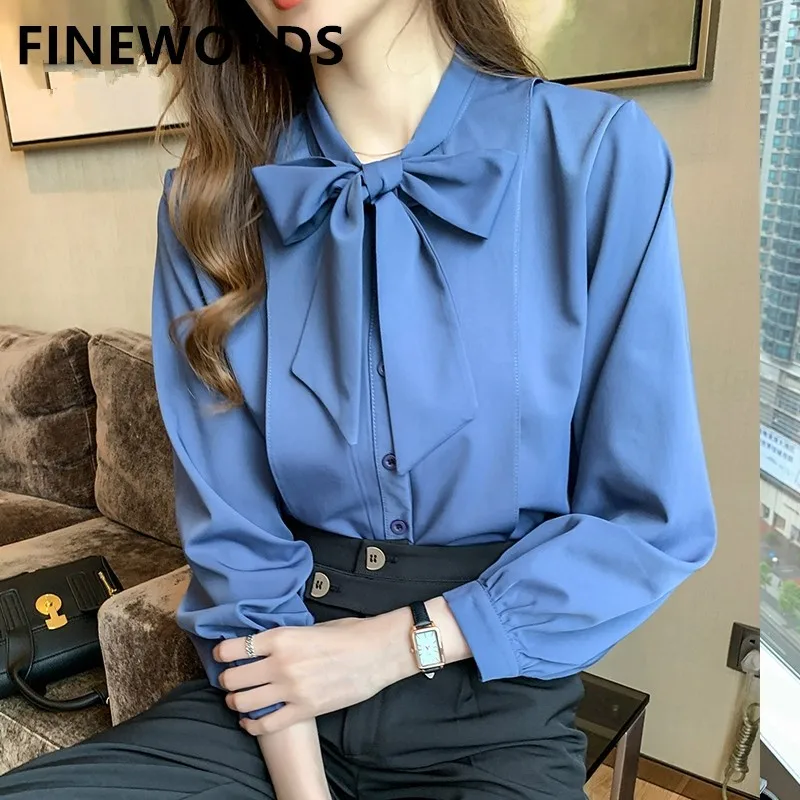 FINEWORDS Elegant Long Sleeve Bow Tie Chiffon Blouse Women Casual Korean Blue Blouses Loose Vintage Office Formal Ladies Shirts
FINEWORDS Elegant Long Sleeve Bow Tie Chiffon Blouse Women Casual Korean Blue Blouses Loose Vintage Office Formal Ladies Shirts