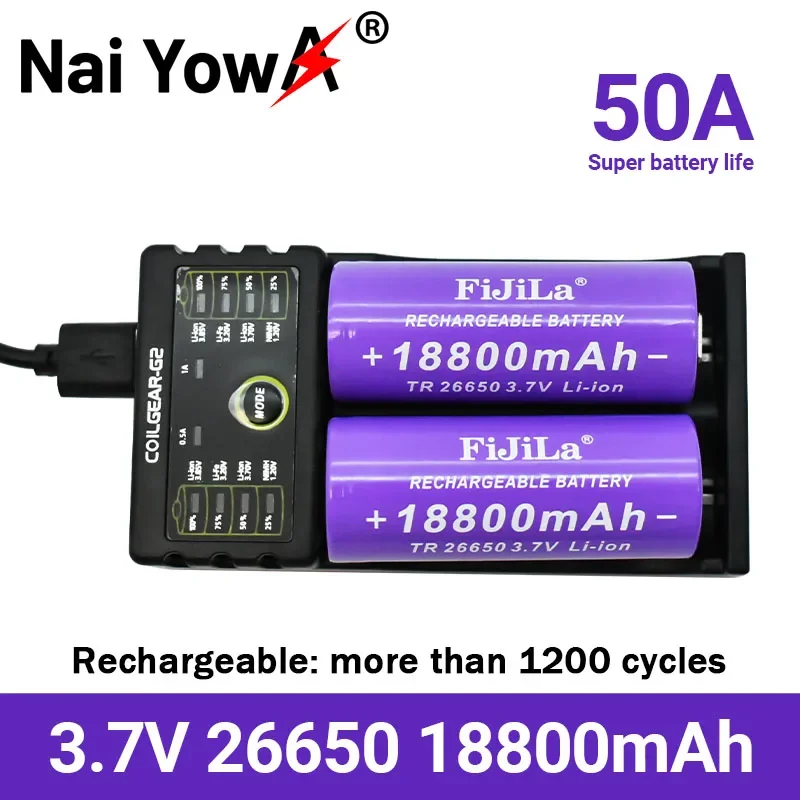 New 3.7V 26650 Battery 18800mAh Li-ion Rechargeable Battery for LED Flashlight Torch Li-ion Battery Accumulator Battery+Charger
New 3.7V 26650 Battery 18800mAh Li-ion Rechargeable Battery for LED Flashlight Torch Li-ion Battery Accumulator Battery+Charger