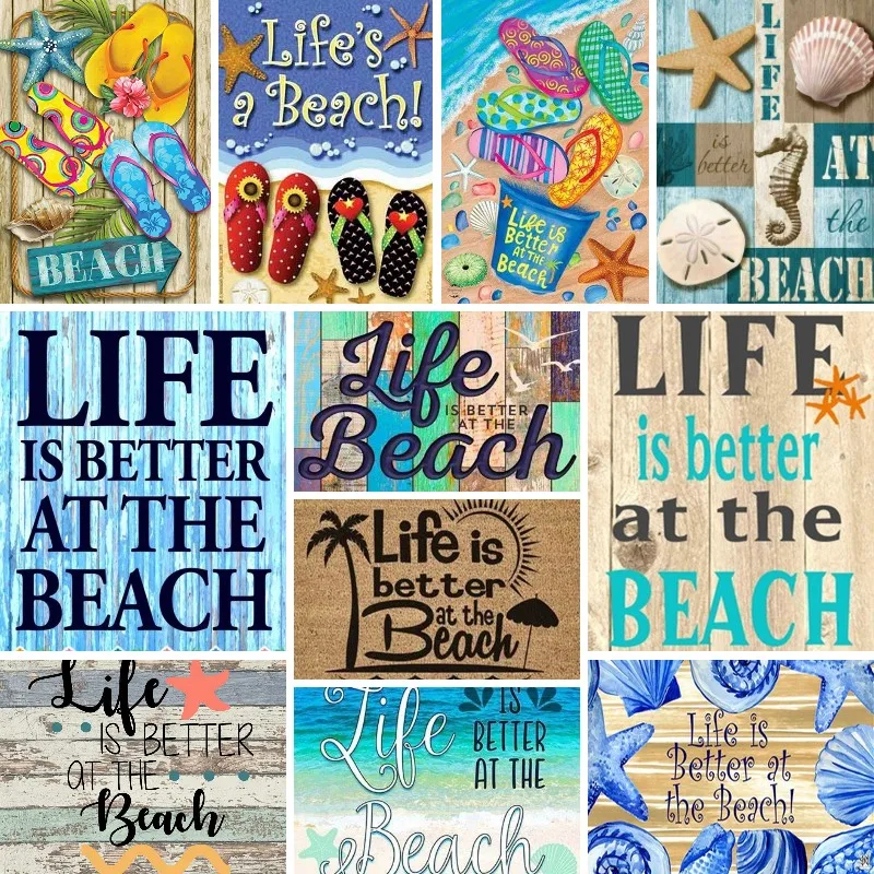 

Алмазная живопись, вышивка крестиком, жизнь лучше на пляже, Декор для дома, мозаика, морской пейзаж, 5D алмазная вышивка