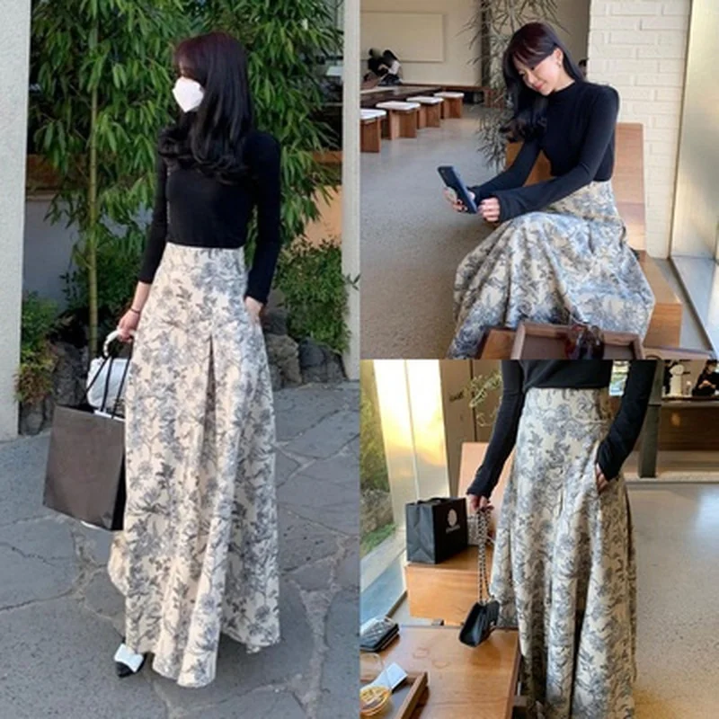 Skirts Korean Chic Vintage High Waist Print Big Swing Skirts Women Mujer Faldas Loose Elegant Temperament Clothing Fashion
Skirts Korean Chic Vintage High Waist Print Big Swing Skirts Women Mujer Faldas Loose Elegant Temperament Clothing Fashion