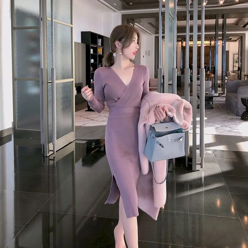 Fonekie Autumn Winter Dresses Temperament Fashion Hem Slit V-neck Inside Knitted Dress Medium Long Waist Closing Bottomed Skirt
Fonekie Autumn Winter Dresses Temperament Fashion Hem Slit V-neck Inside Knitted Dress Medium Long Waist Closing Bottomed Skirt