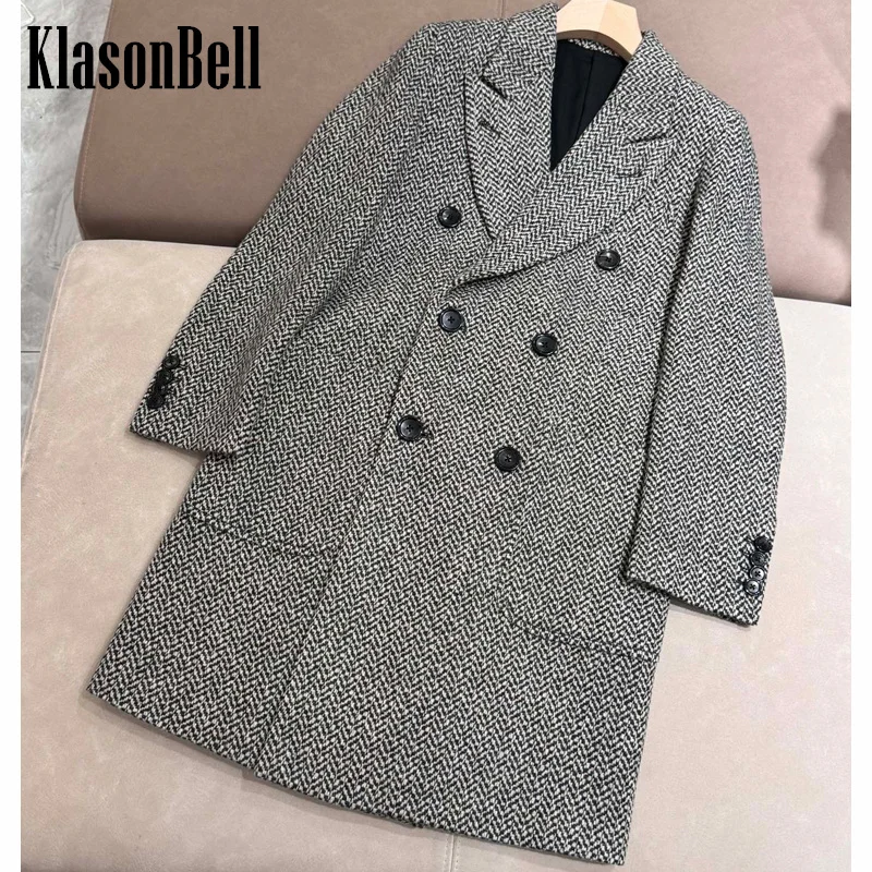 11.20 KlasonBell 2024 осенне-зимняя новая женская одежда шерстяное пальто средней длины с