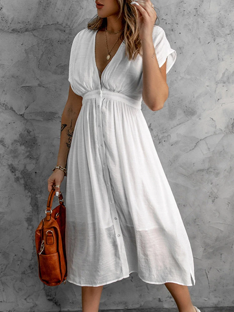 Fashion Summer Double-layer Tulle Solid Dress Sexy Deep V Short-sleeved Waist-length Dress Elegant Button Sleeveless Dress
Fashion Summer Double-layer Tulle Solid Dress Sexy Deep V Short-sleeved Waist-length Dress Elegant Button Sleeveless Dress