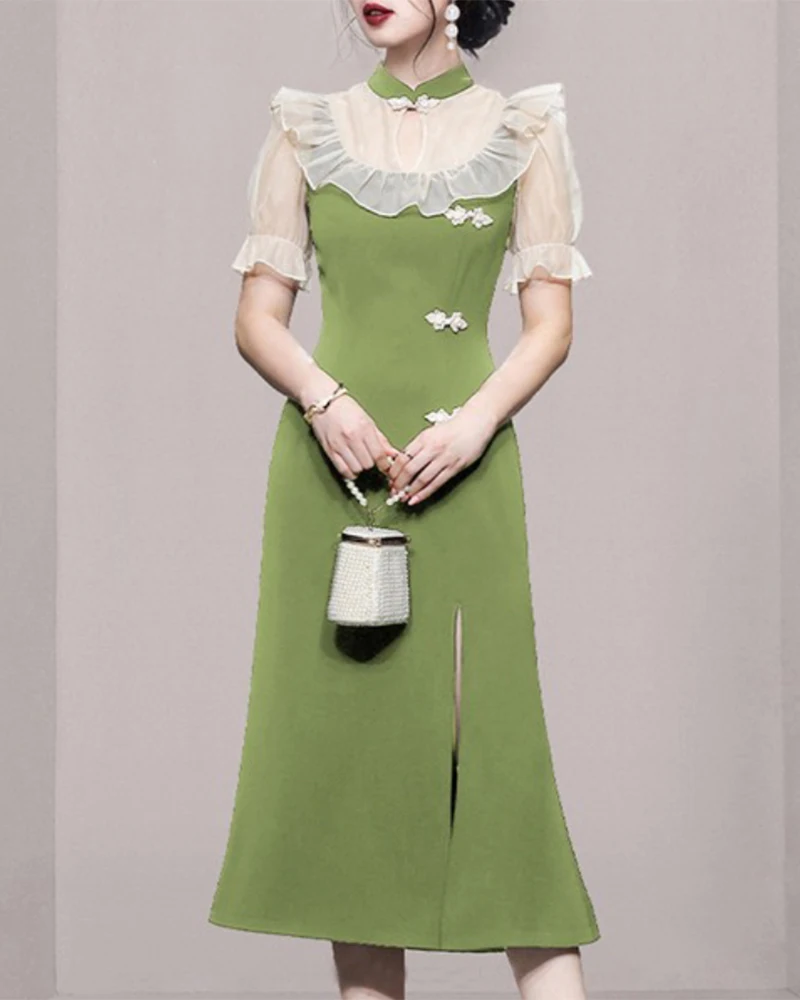 2022 Summer Spring Improved Version Women Cheongsem Dress, Vintage Elegant Fashion Modem Dames Jurken Green Black Lady Dress
2022 Summer Spring Improved Version Women Cheongsem Dress, Vintage Elegant Fashion Modem Dames Jurken Green Black Lady Dress