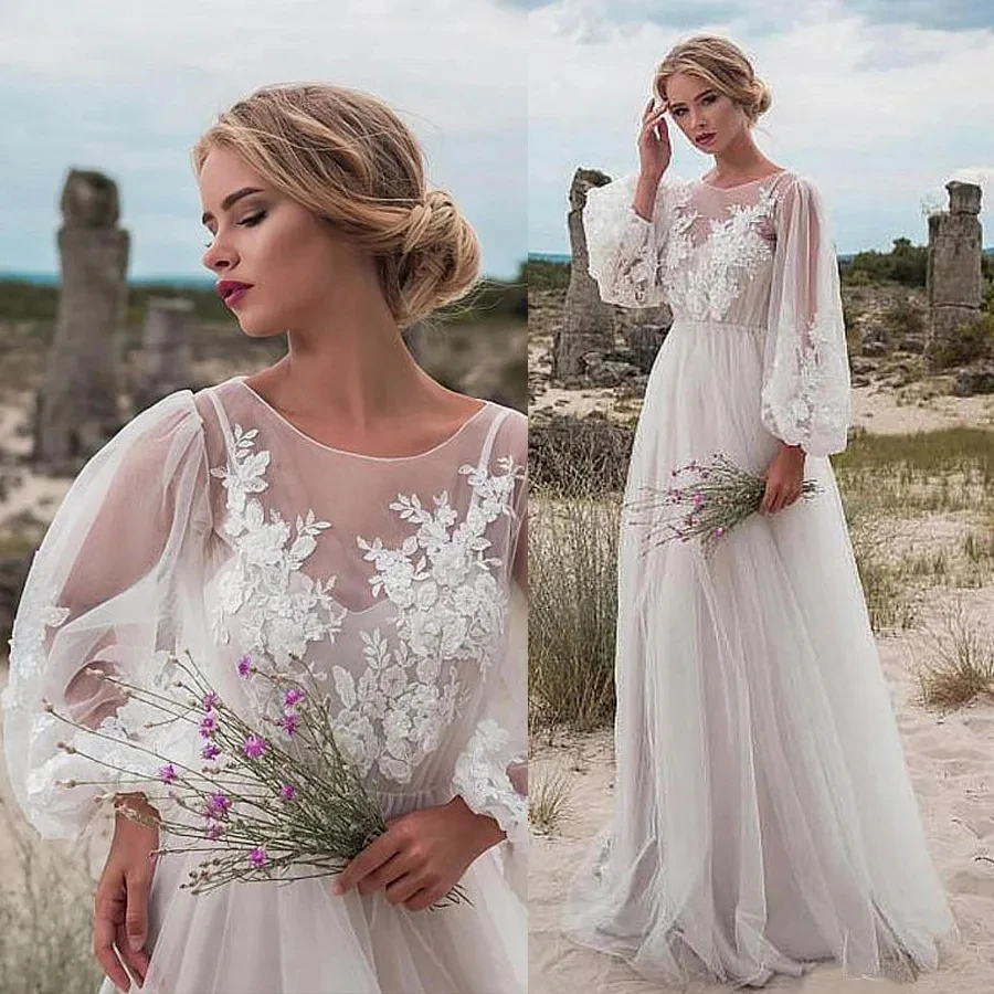 Fabulous Tulle Jewel Neck A-line Wedding Dress 2023 Lace Appliques Long Puffy Sleeves Bridal Gowns Boho Vestidos De Noiva
Fabulous Tulle Jewel Neck A-line Wedding Dress 2023 Lace Appliques Long Puffy Sleeves Bridal Gowns Boho Vestidos De Noiva