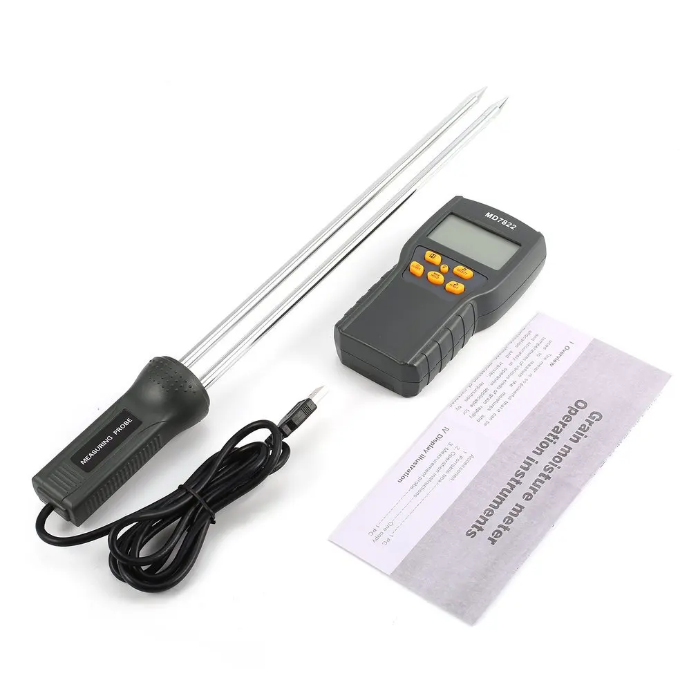 MD7822 Digital Grain Moisture Meter Temperature Meters Tester Measuring Probe Wheat Corn Rice Moisture Test Meter w/ LCD
MD7822 Digital Grain Moisture Meter Temperature Meters Tester Measuring Probe Wheat Corn Rice Moisture Test Meter w/ LCD