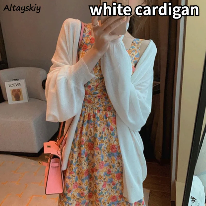 

Кардиган женский белый солнцезащитный летний топ Новинка шикарный розовый Свободный корейский модный универсальный уличный стиль Милая вязаная длинная одежда