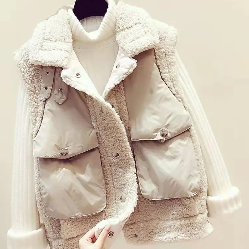 Lamb Wool Vests for Women Zipper Solid Warm Sleeveless Jacket Coat with Pockets Female Winter Fleece Outerwear Vest Q512
Lamb Wool Vests for Women Zipper Solid Warm Sleeveless Jacket Coat with Pockets Female Winter Fleece Outerwear Vest Q512