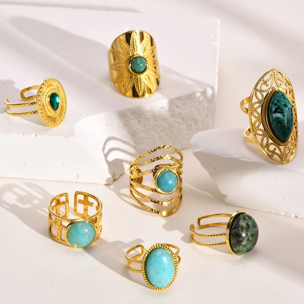 Chic Stainless Steel Adjustable Open Ring For Women, Green Stone Resize Rings Bohemian Party Statement Golden Jewelry
Chic Stainless Steel Adjustable Open Ring For Women, Green Stone Resize Rings Bohemian Party Statement Golden Jewelry