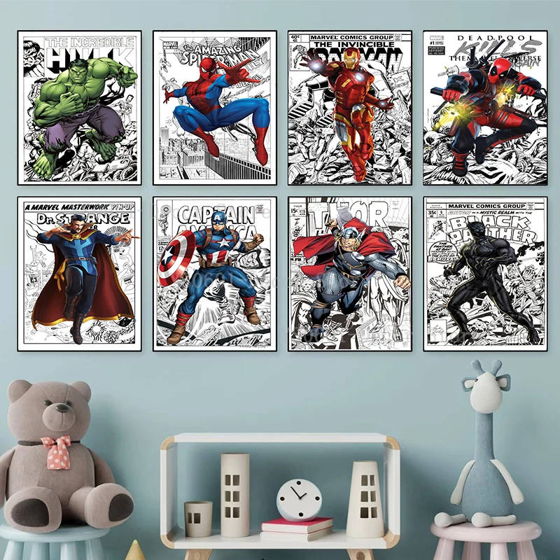 Marvel Avengers Comic Book Posters Spiderman Captain America Canvas Painting Superhero Wall Art Picture Mural Living Room Decor
Marvel Avengers Comic Book Posters Spiderman Captain America Canvas Painting Superhero Wall Art Picture Mural Living Room Decor