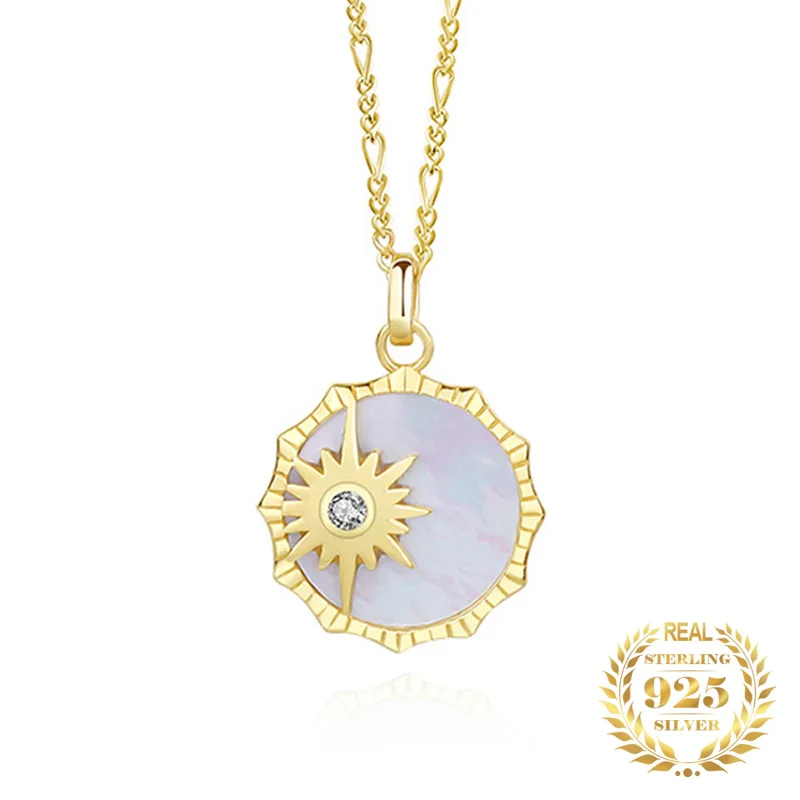 100% Sterling Silver 925 Vintage Figaro Chain White Shell Zircon Sun Pendant Necklace for Women Luxury Summer Jewelry Set Party
100% Sterling Silver 925 Vintage Figaro Chain White Shell Zircon Sun Pendant Necklace for Women Luxury Summer Jewelry Set Party