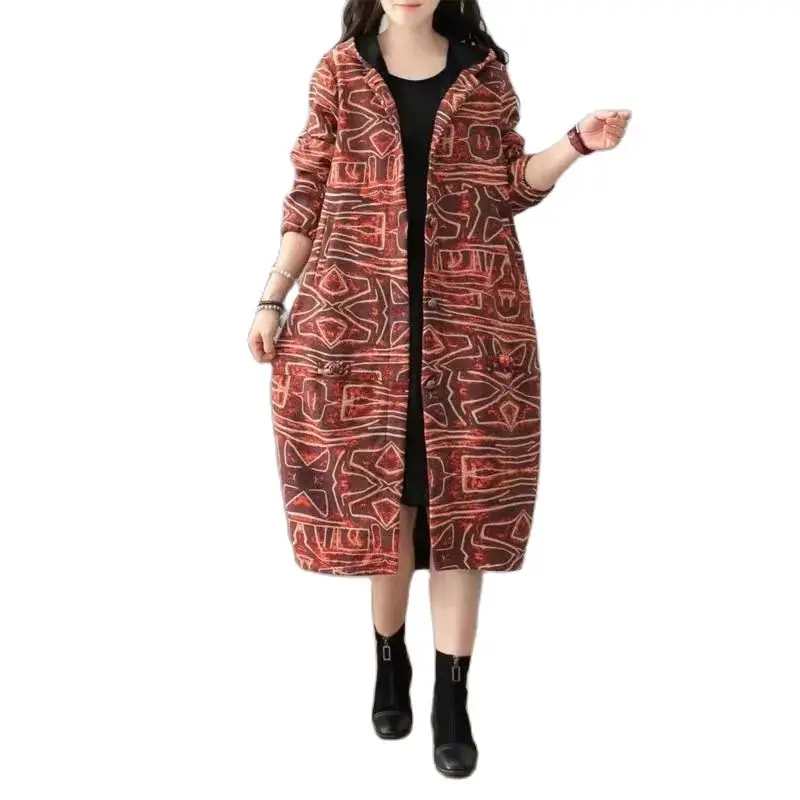 Women Cotto linen Printed Mid-length Cardigan Windbreaker 2022 Autumn Winter New Hooded Trench Coat Large Size Disc buckle Coat
Women Cotto linen Printed Mid-length Cardigan Windbreaker 2022 Autumn Winter New Hooded Trench Coat Large Size Disc buckle Coat