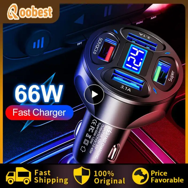 66w 4usb Digital Display Car Charger Supports Multifunctional Car Charger Fast Charging Universal Cigarette Lighter Car Supplies 
66w 4usb Digital Display Car Charger Supports Multifunctional Car Charger Fast Charging Universal Cigarette Lighter Car Supplies