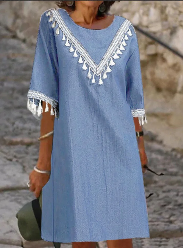 Autumn Summer Elegant Women's Y2k Casual O-Neck Half Sleeve Loose Solid Color Tassel Dress Vintage Knee Length Party Dresses New
Autumn Summer Elegant Women's Y2k Casual O-Neck Half Sleeve Loose Solid Color Tassel Dress Vintage Knee Length Party Dresses New