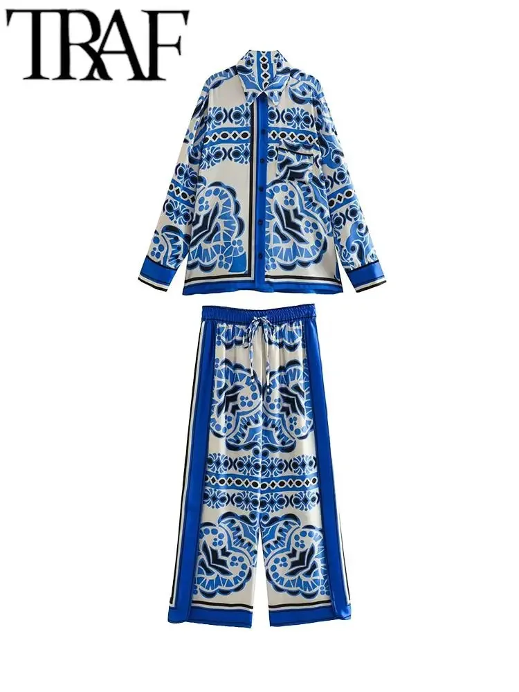 2023 Women Summer Printed Patchwork Satin Suits Wrist Slve Loose Shirt Female Wide Pants 2 Piece Sets Vintage Chic
2023 Women Summer Printed Patchwork Satin Suits Wrist Slve Loose Shirt Female Wide Pants 2 Piece Sets Vintage Chic