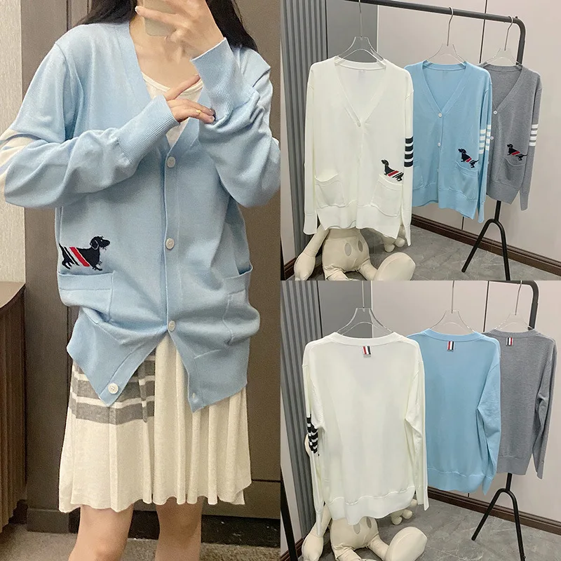 High Quality Korean Style TB Academic Dog Knitted Cardigan Women's Spring/Summer 2023 New Four Bar Unisex Casual Loose Coat
High Quality Korean Style TB Academic Dog Knitted Cardigan Women's Spring/Summer 2023 New Four Bar Unisex Casual Loose Coat