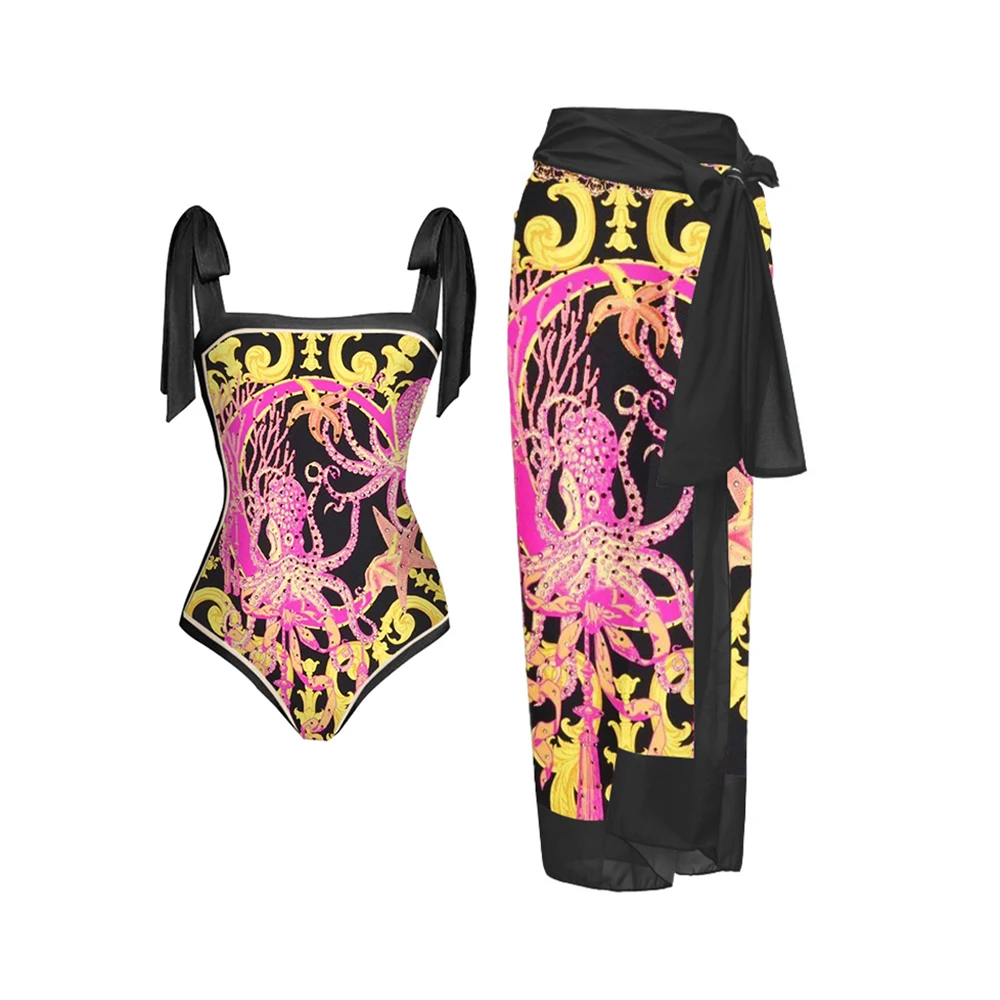 Luxury Octopus Print Women's Swimsuit 2023 Square Collar HIgh Waist BIkini Chic Bowtie One Piece Swimwear Bather Bathing Suit 
Luxury Octopus Print Women's Swimsuit 2023 Square Collar HIgh Waist BIkini Chic Bowtie One Piece Swimwear Bather Bathing Suit