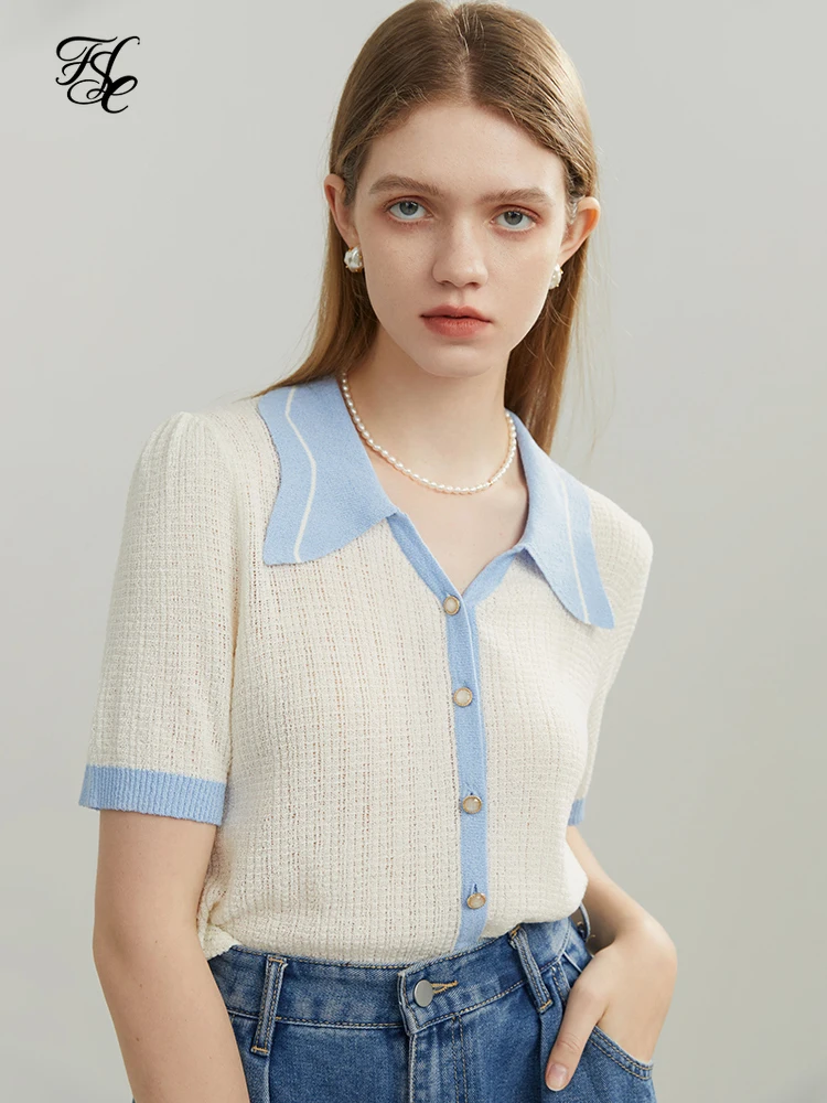 FSLE 2022 Summer New Irregular Contrast Color Lapel Knitted Women's Sweater Cardigans Short-sleeved Casual Ladylike Female Tops
FSLE 2022 Summer New Irregular Contrast Color Lapel Knitted Women's Sweater Cardigans Short-sleeved Casual Ladylike Female Tops
