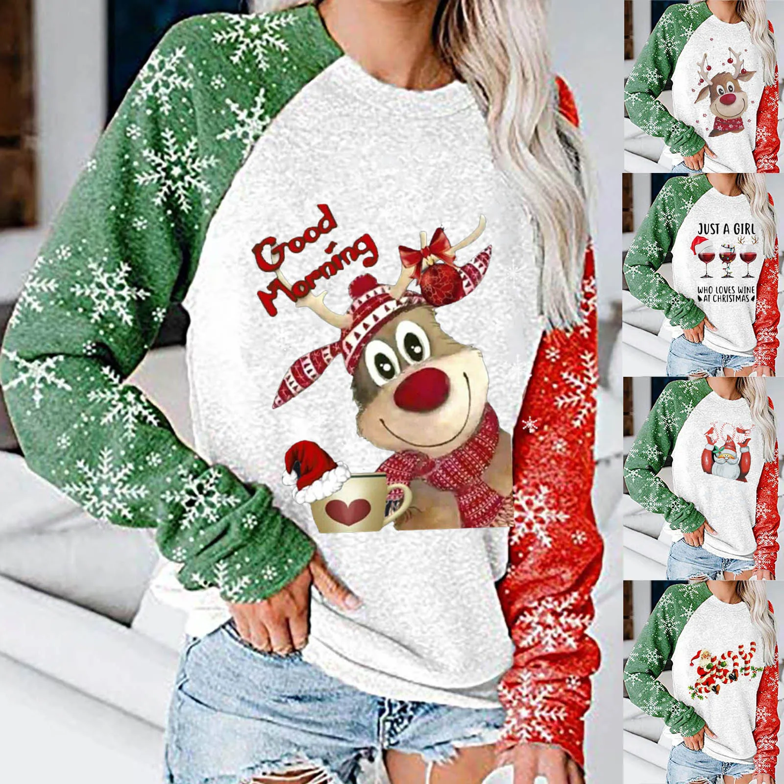 Merry Christmas Color Women's Loose Pattern Long Sleeve Round Neck Tops T-shirt Office Tops Women Long Sleeve Shirt Women Plain
Merry Christmas Color Women's Loose Pattern Long Sleeve Round Neck Tops T-shirt Office Tops Women Long Sleeve Shirt Women Plain