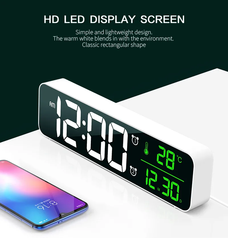 LED Music Digital Alarm Clock Desktop Mirror Clocks Temperature Date Display Home Table Decoration Electronic Clock 2 Alarms
LED Music Digital Alarm Clock Desktop Mirror Clocks Temperature Date Display Home Table Decoration Electronic Clock 2 Alarms