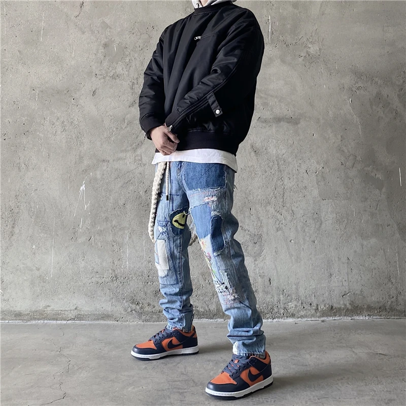 Vintage Make Old Personality Jeans Trousers Hip Hop High Street Patchwork Smiley Patch Cowboy Men Women Casual
Vintage Make Old Personality Jeans Trousers Hip Hop High Street Patchwork Smiley Patch Cowboy Men Women Casual
