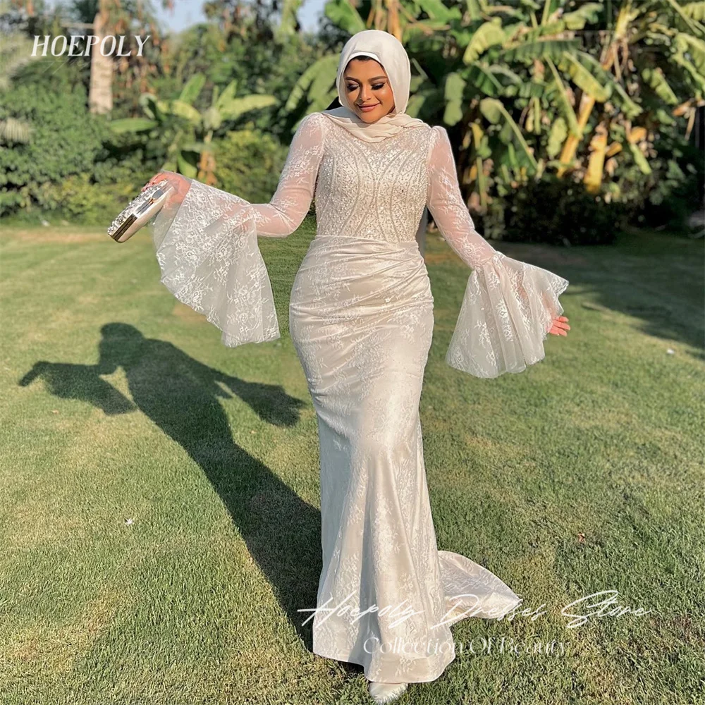 Hoepoly Lace Muslim Arabic Women Evening Dresses O Neck Floor Length Flare Sleeves Mermaid Prom Dress فساتين للحفلات الراقصة
Hoepoly Lace Muslim Arabic Women Evening Dresses O Neck Floor Length Flare Sleeves Mermaid Prom Dress فساتين للحفلات الراقصة