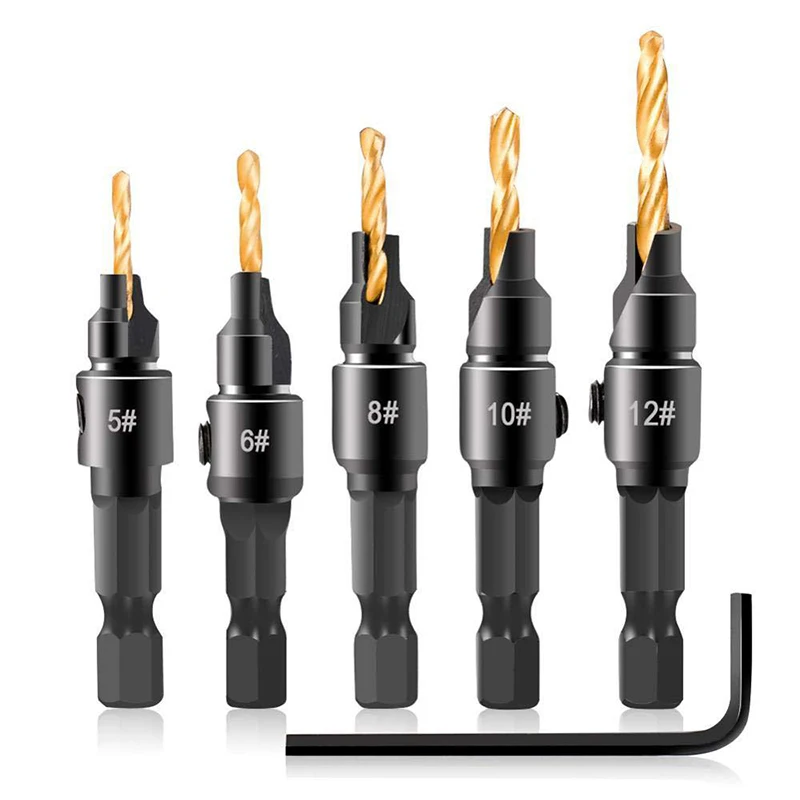 5pc Woodworking Tapper Hexagon Shank Screw Countersunk Drill Bit Taper Drill Hole Drilling and Reaming Hardware Tool Set
5pc Woodworking Tapper Hexagon Shank Screw Countersunk Drill Bit Taper Drill Hole Drilling and Reaming Hardware Tool Set