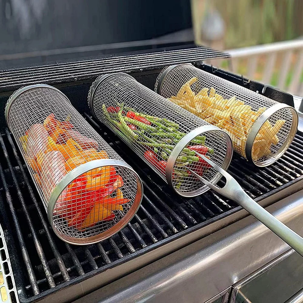 BBQ Rolling Grilling Basket Round Stainless Steel Non-Stick Wire Mesh Cylinder Grill Basket For Vegetables Meat Outdoor Picnic
BBQ Rolling Grilling Basket Round Stainless Steel Non-Stick Wire Mesh Cylinder Grill Basket For Vegetables Meat Outdoor Picnic