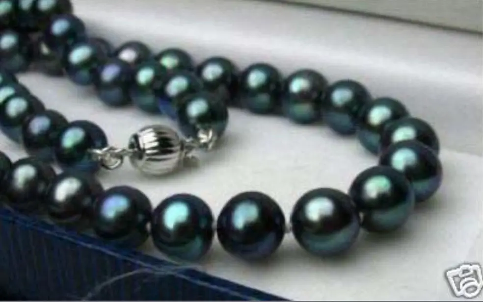 

Горячая Распродажа, новый стиль, подлинное ожерелье из натурального таитянского жемчуга черного цвета AA + 8-9 мм 17-18 дюймов