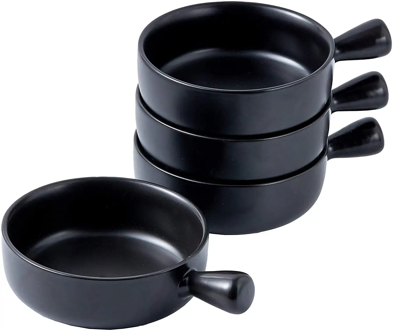 20 Ounce Set Of 4 Ceramic Matte Glaze Bowl with Handle French Onion Soup Bowl Bakeware, Oven Safe, 6" Diameter, Black
20 Ounce Set Of 4 Ceramic Matte Glaze Bowl with Handle French Onion Soup Bowl Bakeware, Oven Safe, 6" Diameter, Black
