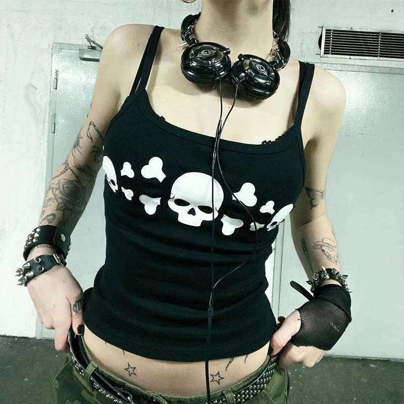 Gothic Emo girl Camisole Skull Graphic Skeleton Print Grunge Crop Top Y2k Clothes Vintage Punk Women's Corset Tank Top Baby Tee
Gothic Emo girl Camisole Skull Graphic Skeleton Print Grunge Crop Top Y2k Clothes Vintage Punk Women's Corset Tank Top Baby Tee