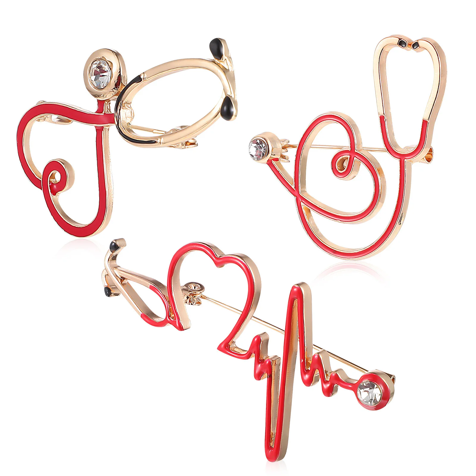 

3 Pcs Stethoscope Brooches with Attaching Pin Decorative Brooch Pins Collar Pins Gifts for Doctors Nurses