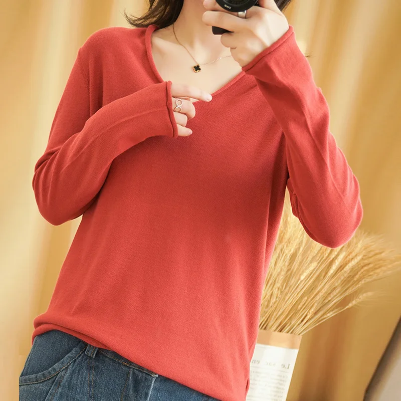 New cotton linen knitting long sleeve women's V-neck spring and autumn loose Pullover solid color thin top casual bottoming shir
New cotton linen knitting long sleeve women's V-neck spring and autumn loose Pullover solid color thin top casual bottoming shir