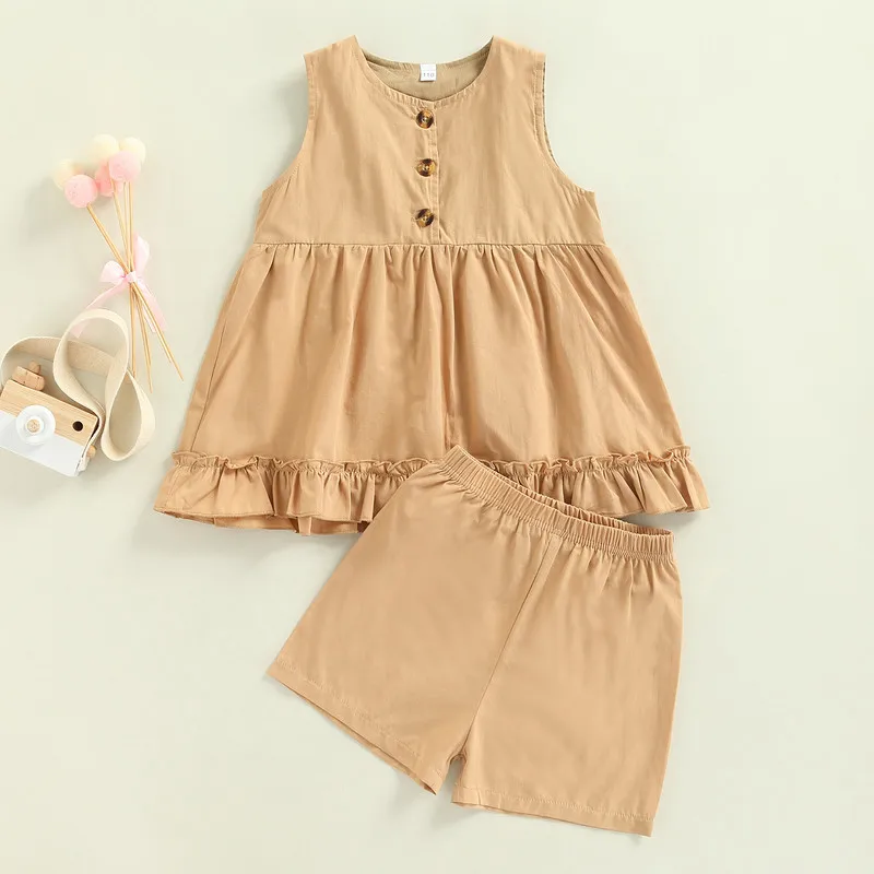 Kids Girls Casual Suit Summer 2022 Solid Color Basic Ruffled Sleeveless Button Tops+Loose Shorts
Kids Girls Casual Suit Summer 2022 Solid Color Basic Ruffled Sleeveless Button Tops+Loose Shorts