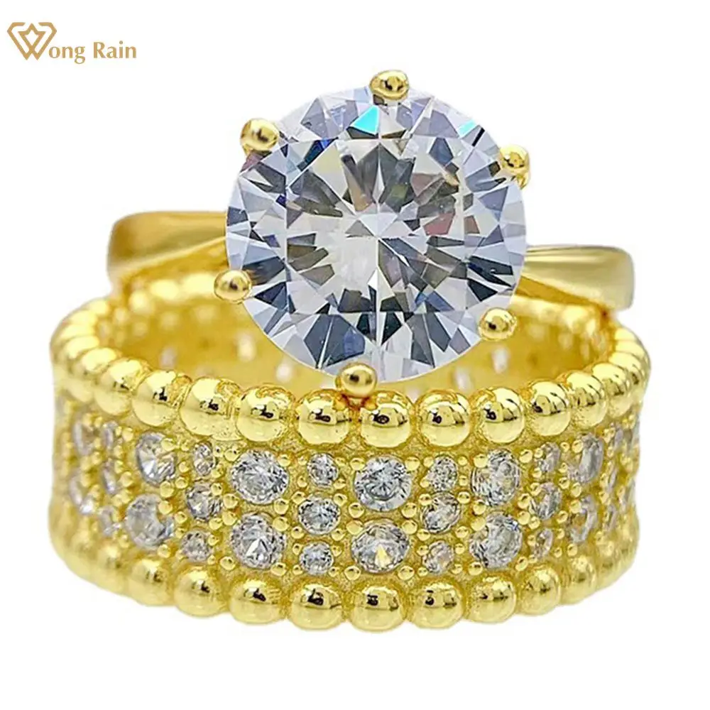 

Wong Rain, Винтажное кольцо из стерлингового серебра 925 пробы с круглой огранкой, высокоуглеродные бриллианты, драгоценный камень, обручальное ...