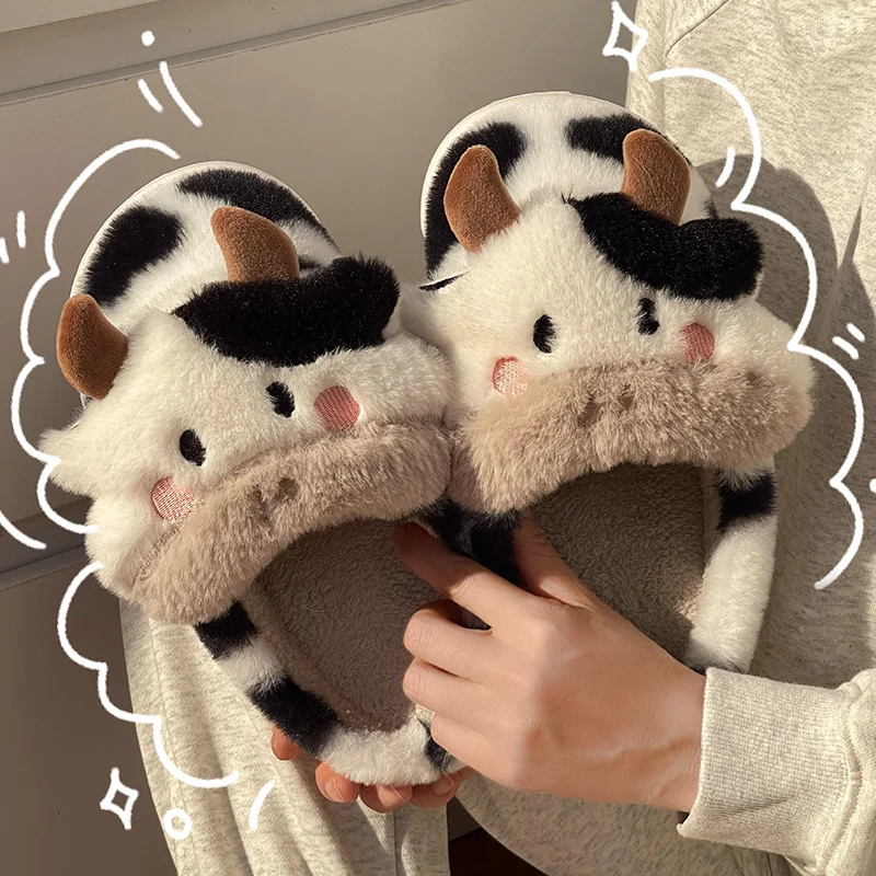 

Cute Cow Frog Cotton Home Slippers For Women In Autumn And Winter Non Slip Thick Soled Plush Wrapped Warm Plush Slippers Man