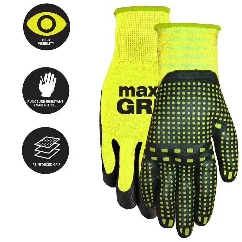 

Unisex, 6 Pack Max Grip™ Hi-Viz Yellow Gripper Glove, Size SM