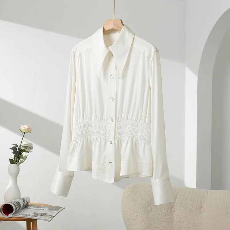 2023 New Women's Long-sleeved Retro Blouse 19MM Heavy Silk Shirt with Plain Crepe Satin Jacquard Spring and Autumn Clothing
2023 New Women's Long-sleeved Retro Blouse 19MM Heavy Silk Shirt with Plain Crepe Satin Jacquard Spring and Autumn Clothing