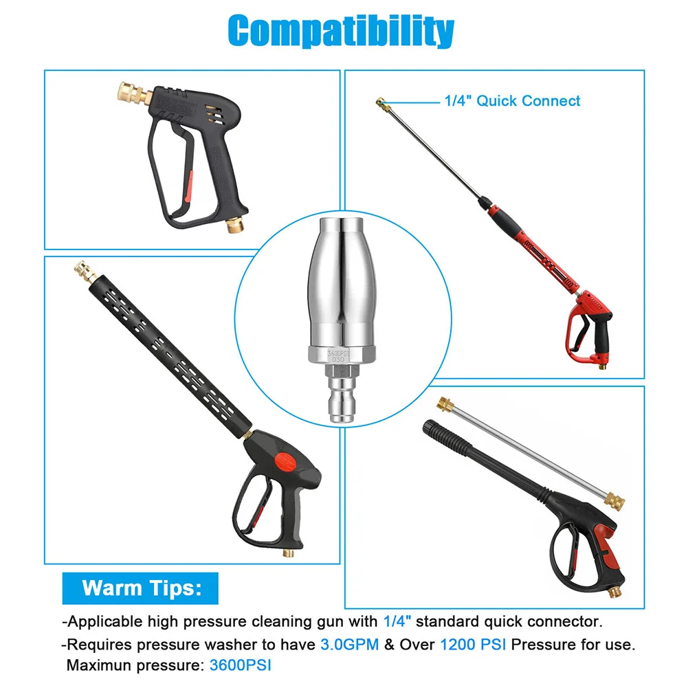 Pressure Washer Nozzle High Pressure Washer 3600PSI Rotating Turbo Nozzle Spray Tip With 1/4\" Quick Connect Plug
Pressure Washer Nozzle High Pressure Washer 3600PSI Rotating Turbo Nozzle Spray Tip With 1/4\" Quick Connect Plug