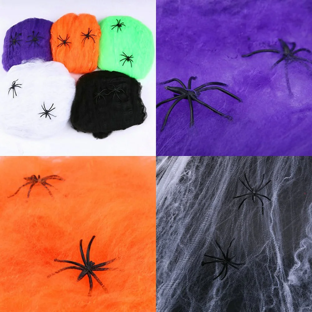 

5 Sets Spider Web Super Stretch Cobweb Prop Spooky Realistic Webbing with Spiders for Entryway Haunted House Graveyard Decor