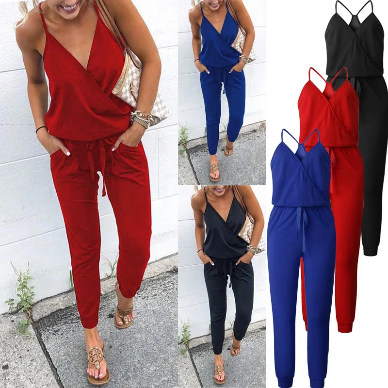 New Arrival Sexy Spaghetti Cross Strap Lace Up Jumpsuits Summer Women V Neck Solid Casual Sleeveless Pockets Long Romper Female 
New Arrival Sexy Spaghetti Cross Strap Lace Up Jumpsuits Summer Women V Neck Solid Casual Sleeveless Pockets Long Romper Female