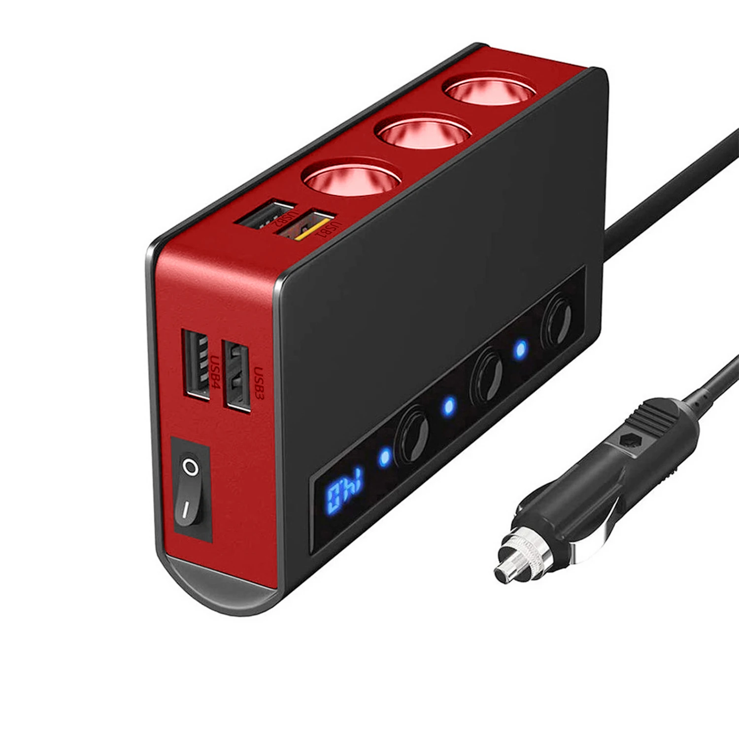 12-24V 180W 3-Socket Cigarette Lighter Splitter QC3.0 + 4-Port USB Car Charger with ON-Off Switch LED Display Voltag
12-24V 180W 3-Socket Cigarette Lighter Splitter QC3.0 + 4-Port USB Car Charger with ON-Off Switch LED Display Voltag