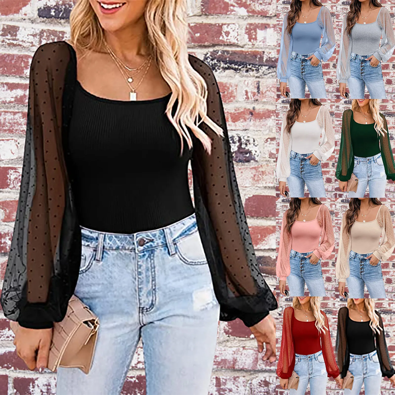 Women's elegant pullover new See-through Lantern Sleeve casual wild solid color o round Blouse blusas mujer de moda 2022
Women's elegant pullover new See-through Lantern Sleeve casual wild solid color o round Blouse blusas mujer de moda 2022