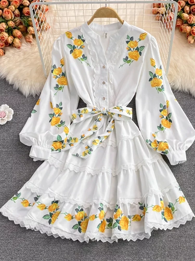 Women Long Puff Sleeve V Neck Cascading Ruffles Lace Up White Vestidos 2023 Autumn Winter Soluble Lace Trims Print Flower Dress
Women Long Puff Sleeve V Neck Cascading Ruffles Lace Up White Vestidos 2023 Autumn Winter Soluble Lace Trims Print Flower Dress