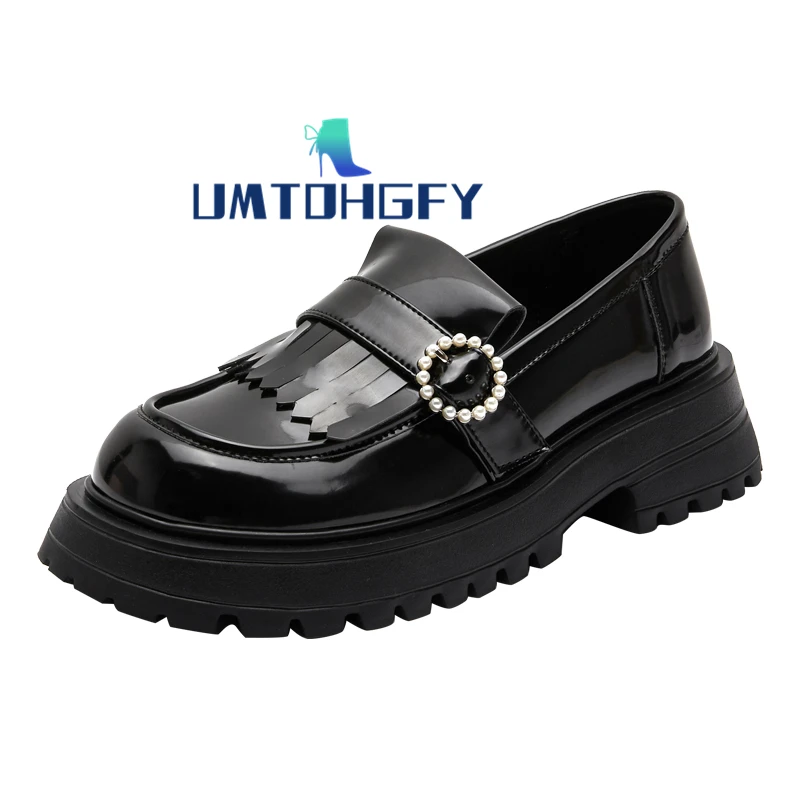 

Женские лоферы UMTOHGFY, Классическая обувь на платформе из лакированной кожи, новинка весны 2023, туфли-лодочки для прогулок, удобная Офисная Женская рабочая обувь