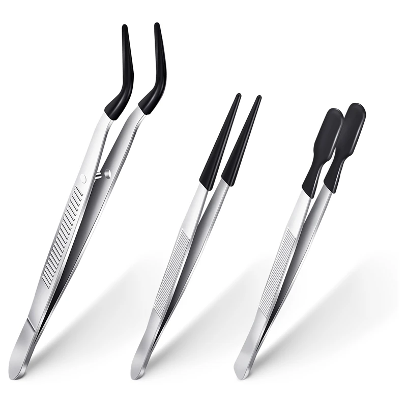 3 Pieces Tweezers With Rubber Tips Tweezers PVC Coated Tweezers Set, Rubber Straight And Flat Tip Tweezers
3 Pieces Tweezers With Rubber Tips Tweezers PVC Coated Tweezers Set, Rubber Straight And Flat Tip Tweezers