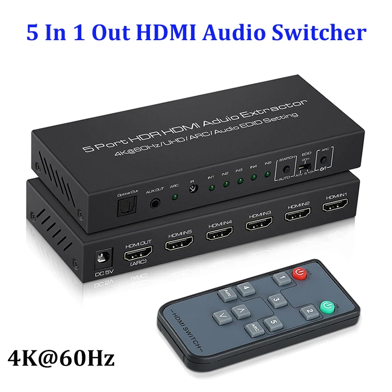 4K @ 60 Гц HDMI переключатель 5x1 с аудио экстрактором 5 в 1 выход коробка дистанционной