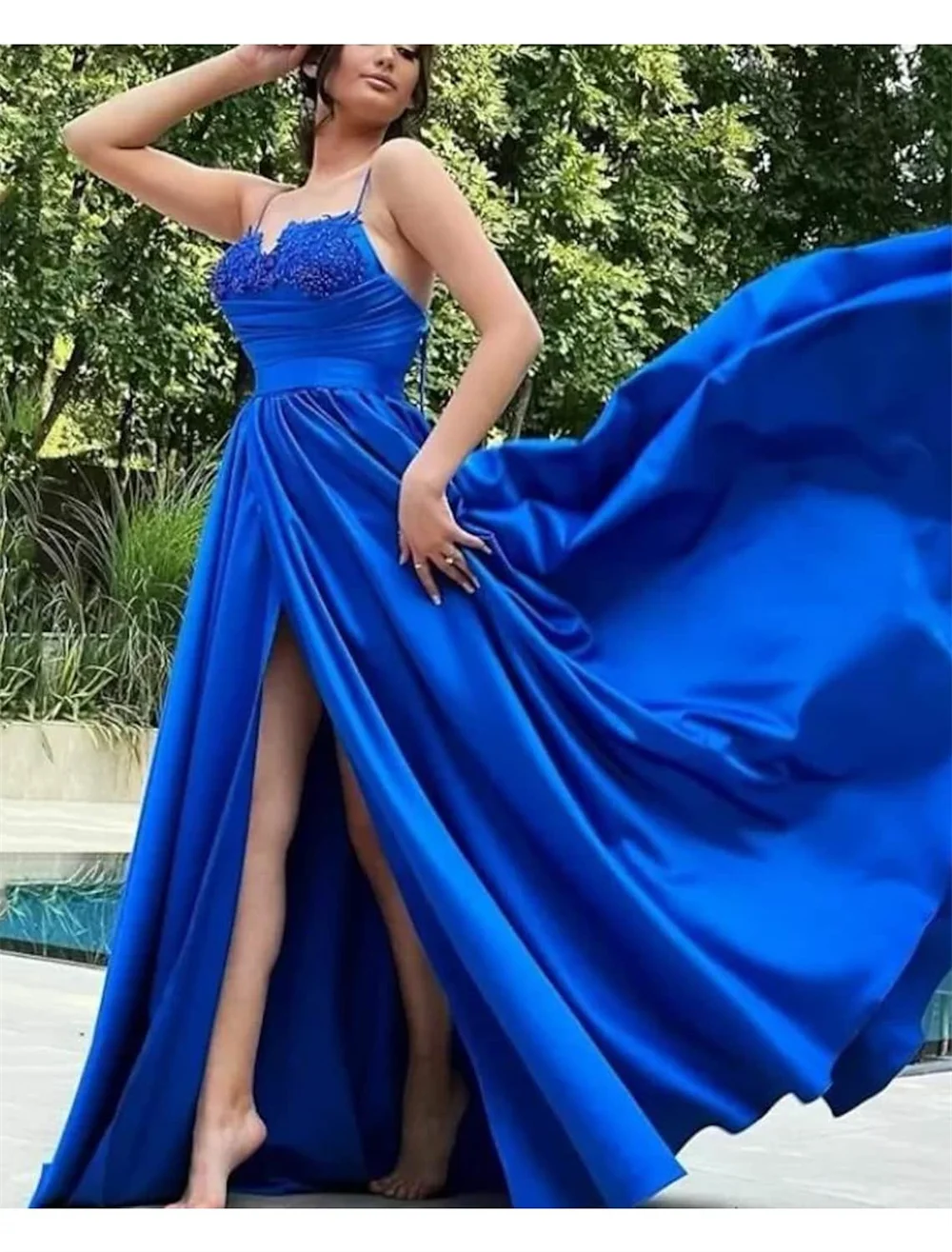 A-Line Evening Dresses Open Back Prom Floor Length Sleeveless Sweetheart Neckline Charmeuse with Slit Appliques فساتين السهرة
A-Line Evening Dresses Open Back Prom Floor Length Sleeveless Sweetheart Neckline Charmeuse with Slit Appliques فساتين السهرة