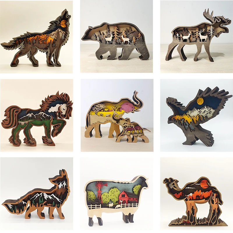 2022 Retro Christmas Decoration Wooden Hollowed Engraving Wolf Bear Animal Desktop Ornaments Home Decor Accessories Ornaments
2022 Retro Christmas Decoration Wooden Hollowed Engraving Wolf Bear Animal Desktop Ornaments Home Decor Accessories Ornaments