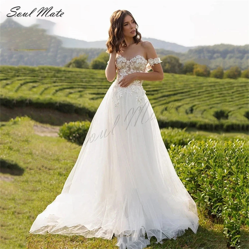 Elegant Tulle A-Line Wedding Dresses For Women Bride Sweetheart Off The Shoulder Applique Backless Bridal Gown Vestidos De Novia
Elegant Tulle A-Line Wedding Dresses For Women Bride Sweetheart Off The Shoulder Applique Backless Bridal Gown Vestidos De Novia